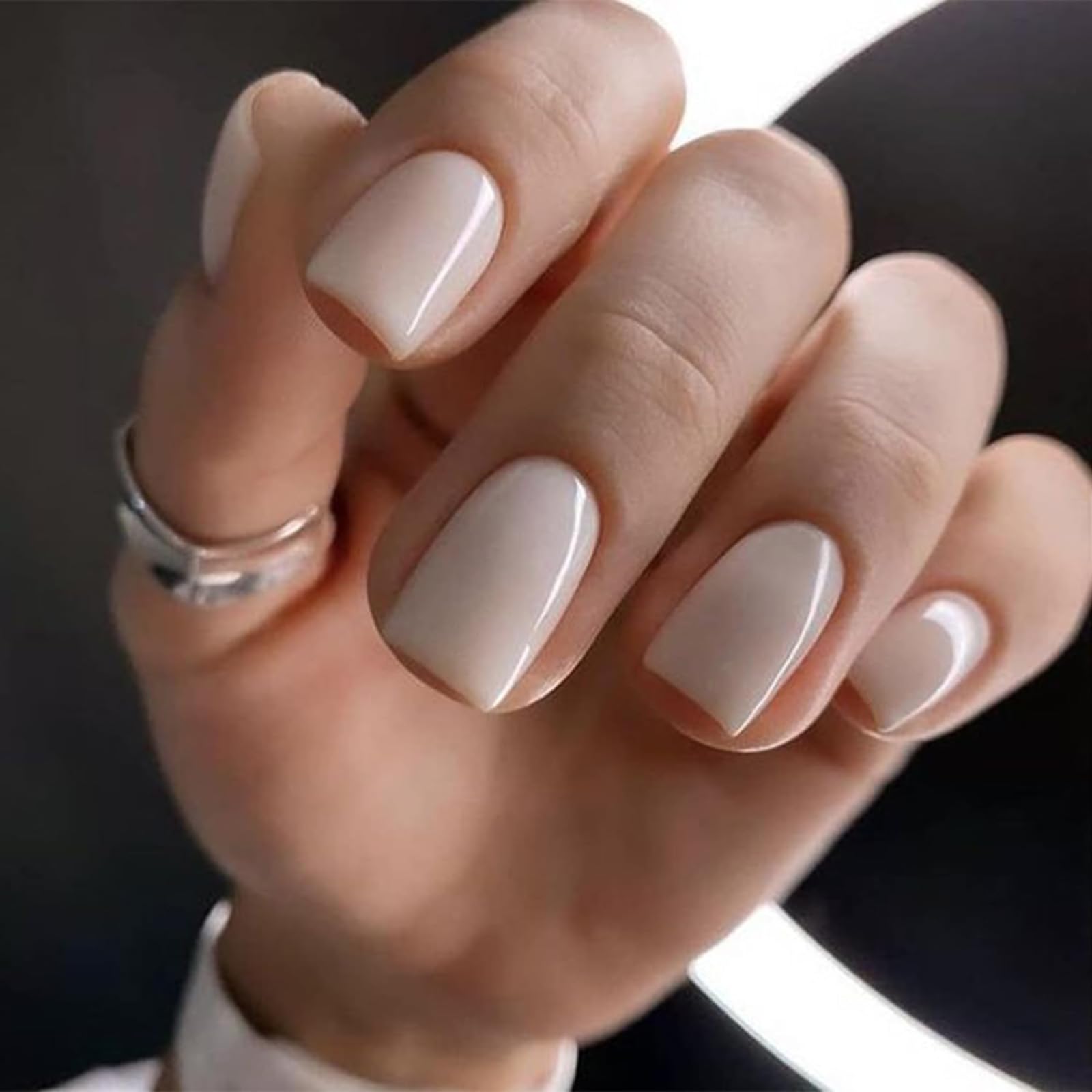 6 Packs (144 Pcs) French Tip Press On Nails - Jsiallye Milky White Short Square Press on Nails Nude Glazed, Gradient Glue On Nails in 12 Sizes - 24 Fake Nails Kit, Simple Stick On Nails for Women - Image 5