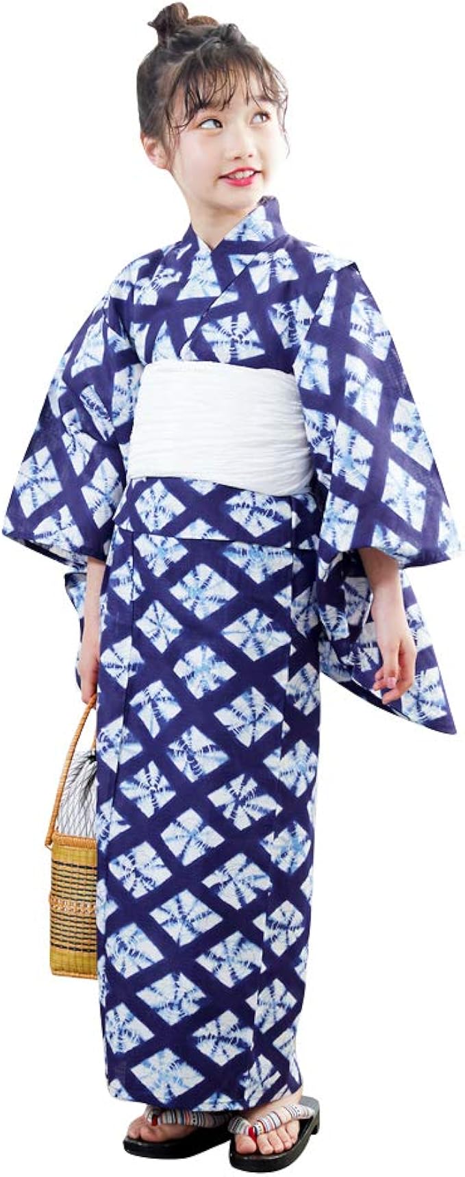 京都きもの町 浴衣 子供 紺色に菱形 絞り風 110 1 130 140 150 ゆかた 変わり織り キッズ 綿 ネイビー こども 子ども 着物 浴衣 通販 Amazon