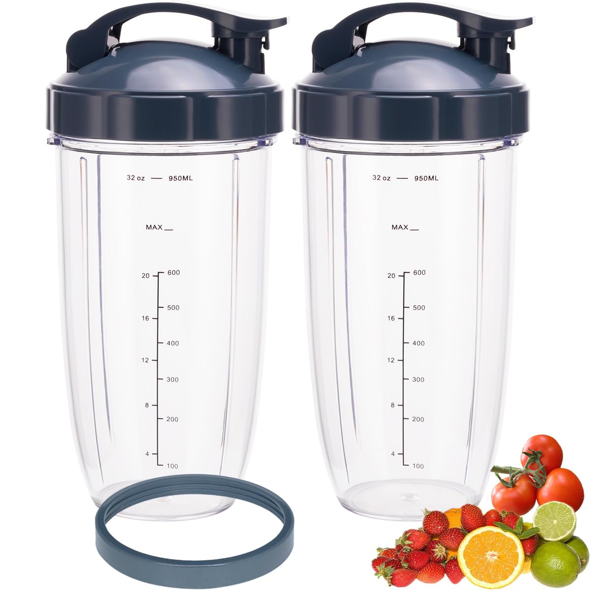 Photo 1 of [UPGRADE] 2-pack 32oz Replacement Blender Cups with Flip-Top To-Go-Lid and Rubber Gaskets Compatible with NutriBullet 600w/900w Blender