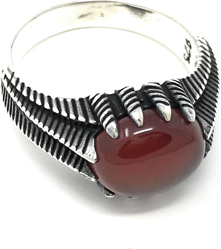 KAR925K Stamped Solid Sterling Silver Red Agate Men's Ring P2F