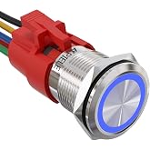 APIELE 19mm Latching Push Button Switch 12V DC Angel Eye Halo Ring LED Metal 0.74" 1NO1NC SPDT with Wire Socket Plug (Blue)