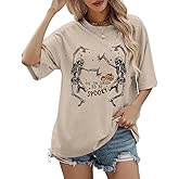 KEKEMI Halloween Dancing Skeleton Tshirts for Women Tis The Season to Be Spooky Shirt Horror Skull Printed Oversized Tee Tops