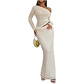 MakeMeChic Women's 2 Piece Fall Outfits Long Sleeve Asymmetrical Tops and Bodycon Maxi Skirt Matching Sets