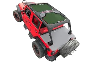 Shadeidea JK Sun Shade Top Compatible with Jeep Wrangler JKU Top Sunshade Soft Mesh Roof Cover (2007-2018)- Wind Noise UV Blocker -10 Year Warranty -4 Door -Forest Green -Front&Rear (2 pcs)