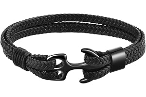 Emibele Bracelet for Men & Women, Handmade Cowhide Leather Wrap Bracelet, Multilayer Vintage Anchor Cuff Bracelet, 3 Sizes for Men/Women/Couples/Lovers/Partners