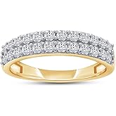Wishrocks Round Cut White Cubic Zirconia Double Row Half Eternity Women's Engagement Wedding Band Ring in 14k Gold Plated Sterling Silver promise rings for her, Gift Jewelry
