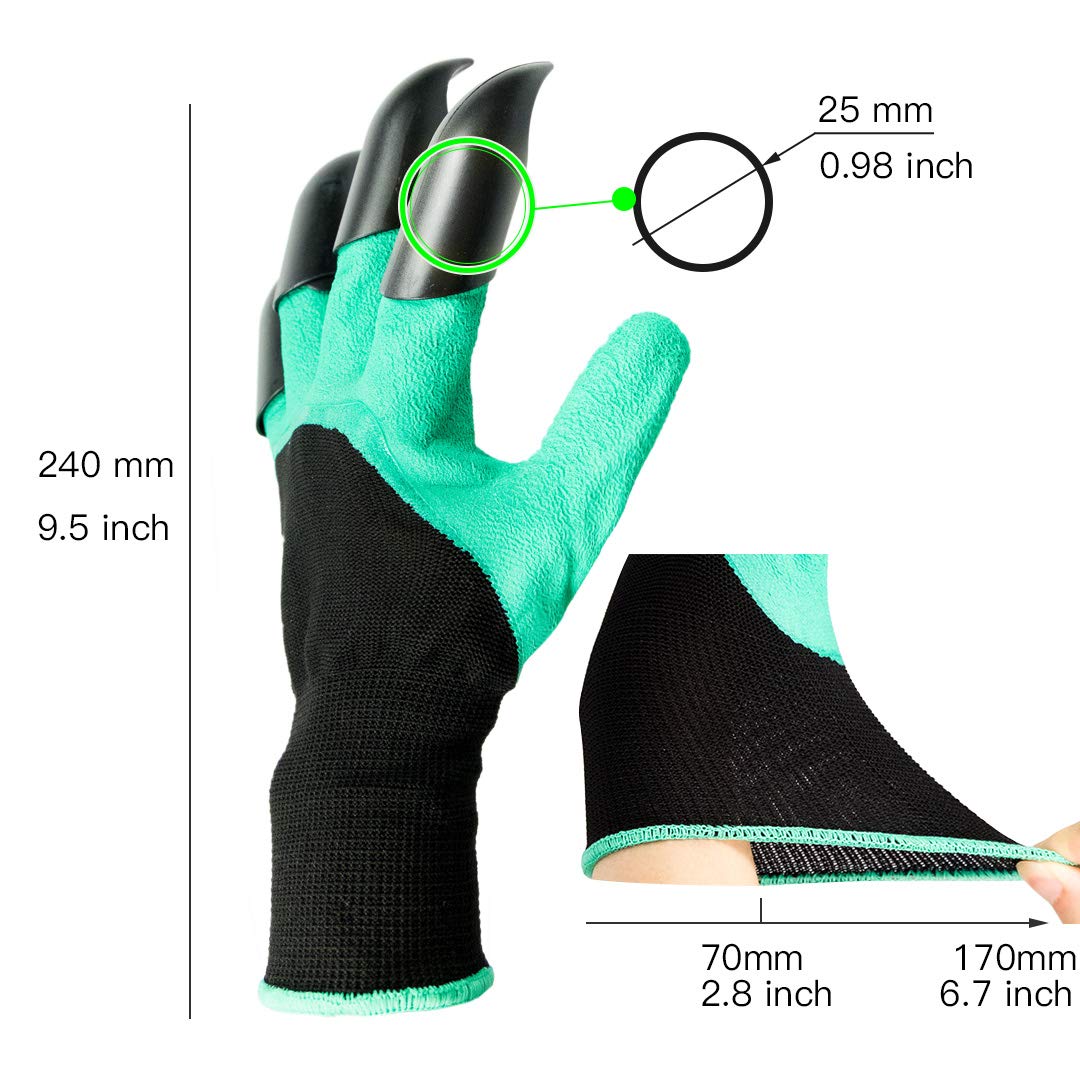 Gardening Gloves With Claws, Textured Rubber Latex Coated Grip Work Gloves Best Digging Garden Tools For Women Men Green Black 1 Pair