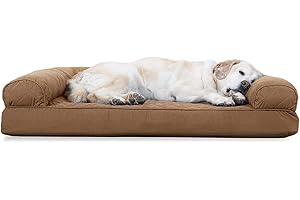 Furhaven Cooling Gel Dog Bed for Large Dogs w/ Removable Bolsters & Washable Cover, For Dogs Up to 95 lbs - Quilted Sofa - Toasted Brown, Jumbo/XL