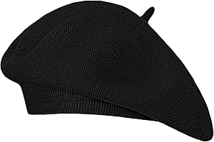 Gllutt Summer Knitted Thin Beret Hat for Women French Style Loose Soft Solid Color
