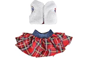 E-TING Santa Clothing for elf Doll Christmas Decoration (Fluffy Vest+ Plaid Skirt)