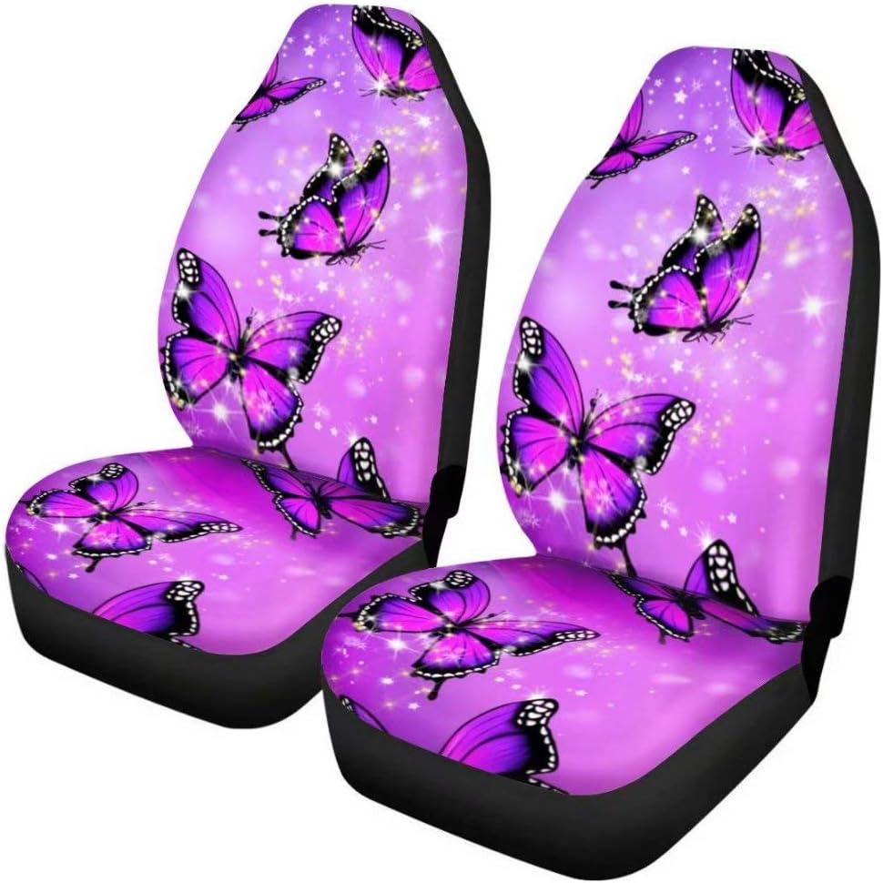 LedBack Set of 2 Purple Butterfly Fabric Front Seat Covers