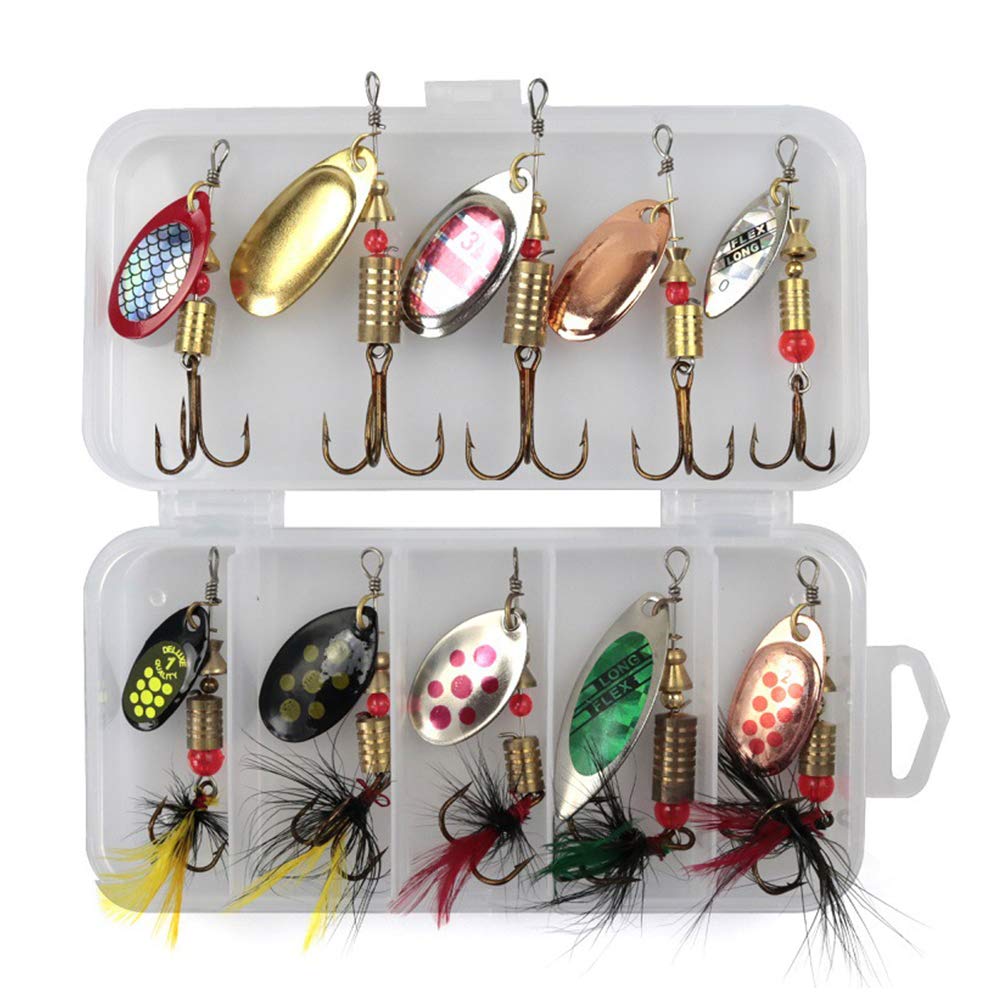 Cicony Fishing Lures Spinners Baits Spinnerbait Set with Box for Trout Salmon Bass, Pack of 10