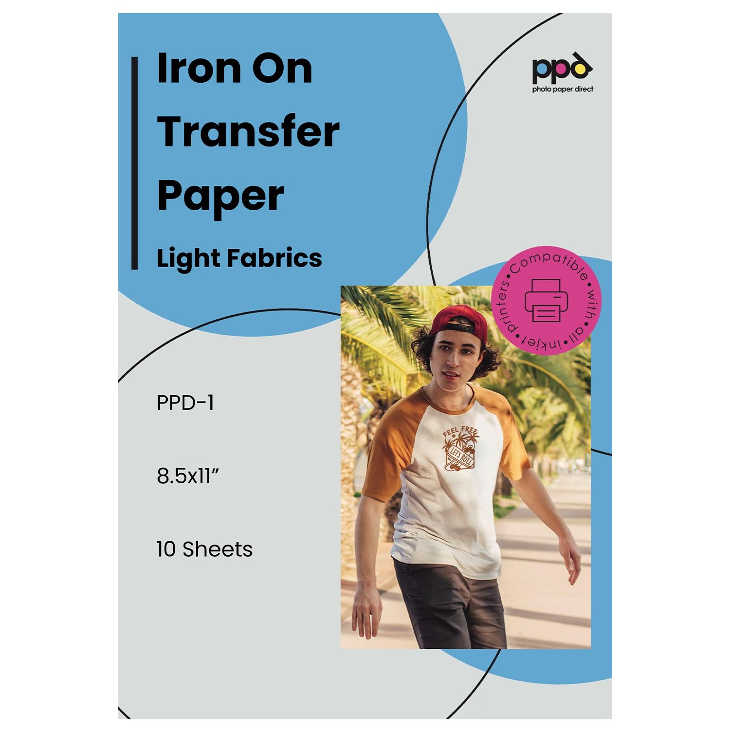 PPD Iron on Transfer Paper for Inkjet Printer for Light Fabric, A4, 8.5 x 11 Printable Paper for Clothing, T Shirts and Cotton Textiles, Print and Cut Heat Transfer, DIY at Home, Washable (10 Sheets)