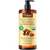 Yoken Organic Jojoba Oil 8oz, USDA Certified Pure for Hair, Skin Care | Gua Sha Oil Cold Pressed 8 Fl Oz 100 Pure Natural Unr