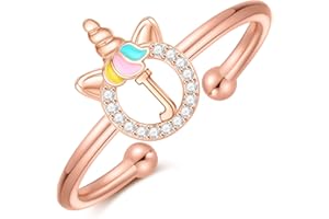 CIVOKINA Stackable Initial Unicorn Rings for Girls Gifts, 14K Gold Plated/Rose Gold/Silver Unicorn Rings for Girls Cute Initial Toddler Ring Hypoallergenic Adjustable Letter Rings for Teen Girls Kids Rings