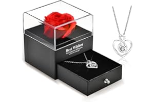 VNOX Mothers Day Gifts, Preserved Real Red Rose with I Love You Necklace,Gifts for Mom from Daughter Son, Unique Eternal Flowers Rose with Silver Infinity Love Heart Necklace for Women Mothers Day Valentines Day Christmas Birthdayy Gift for Mom Mama