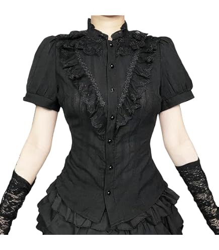 Gothic Lolita Blouse Shirt Emo Lace Shirts Y2k Punk Puff Sleeve