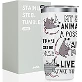 Onebttl Possum Gifts for Women & Men, Unique Gifts for Possum Lover, Opossum 20oz Tumbler with Spill-Proof Lid, Gift Box Included - White