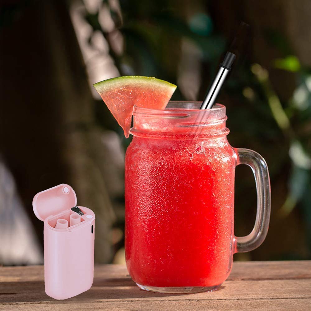 2 Packs Collapsible Reusable Straw, Gocheer Stainless Steel and Food-Grade Silicone Portable Set, with Hard Case Holder and Cleaning Brush, for Party, Travel, Household, Outdoor, etc.