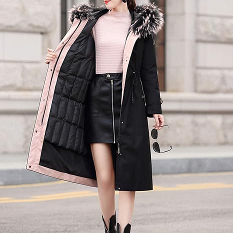 Amazon Co Jp ダウンジャケットレディースロングウィンターファッションラージファーカラーロングオーバー膝ダウンジャケット ホーム キッチン