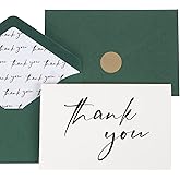 AZAZA 50 PK Thank You Cards with Envelopes,Green Envelopes and Gold Stickers Thank You Notes,Minimalistic Thank You Cards Bulk with Envelopes for Weddings,Baby Shower,Graduation 4 * 6 IN