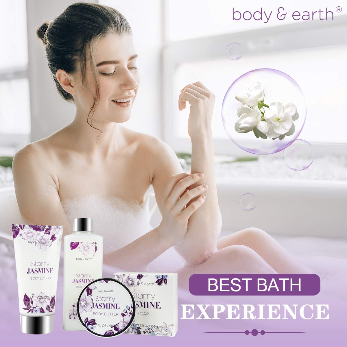 Bath Gift Set for Women Luxurious 8 Pcs Bath Set with Jasmine Scented