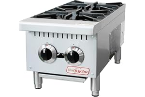 Backychu Commercial Gas Stove 2-Burner - 50,000 BTU Countertop Cooking Stove Range, Stainless Steel Cooking Equipment for Restaurant, kitchens, Propane/Natural Gas