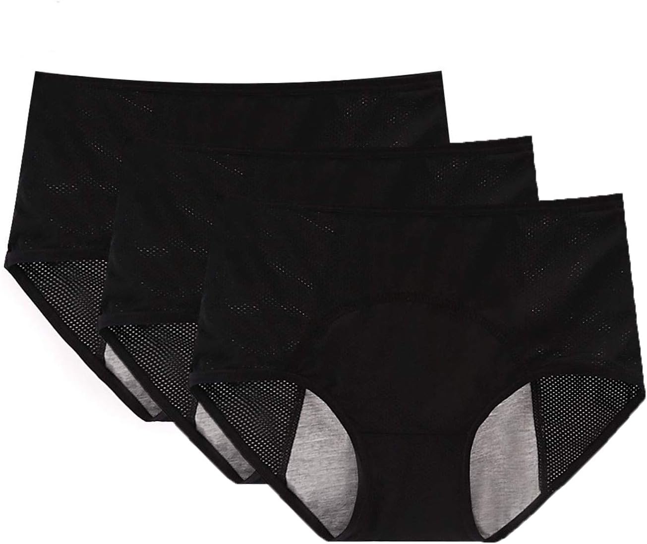 Women Period Panties, Teen Girls Heavy Flow Brief, Postpartum Bleeding Leak Proof Underwear(Pack of 3) - black - L