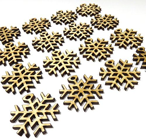 16 Small Wood Snowflakes - Ornaments - Gift Embellishments - Crafts - Large Hole - Natural Light Color - 1 1/4 inches - 32mm - 1.25 inches - Innovative Surface Art