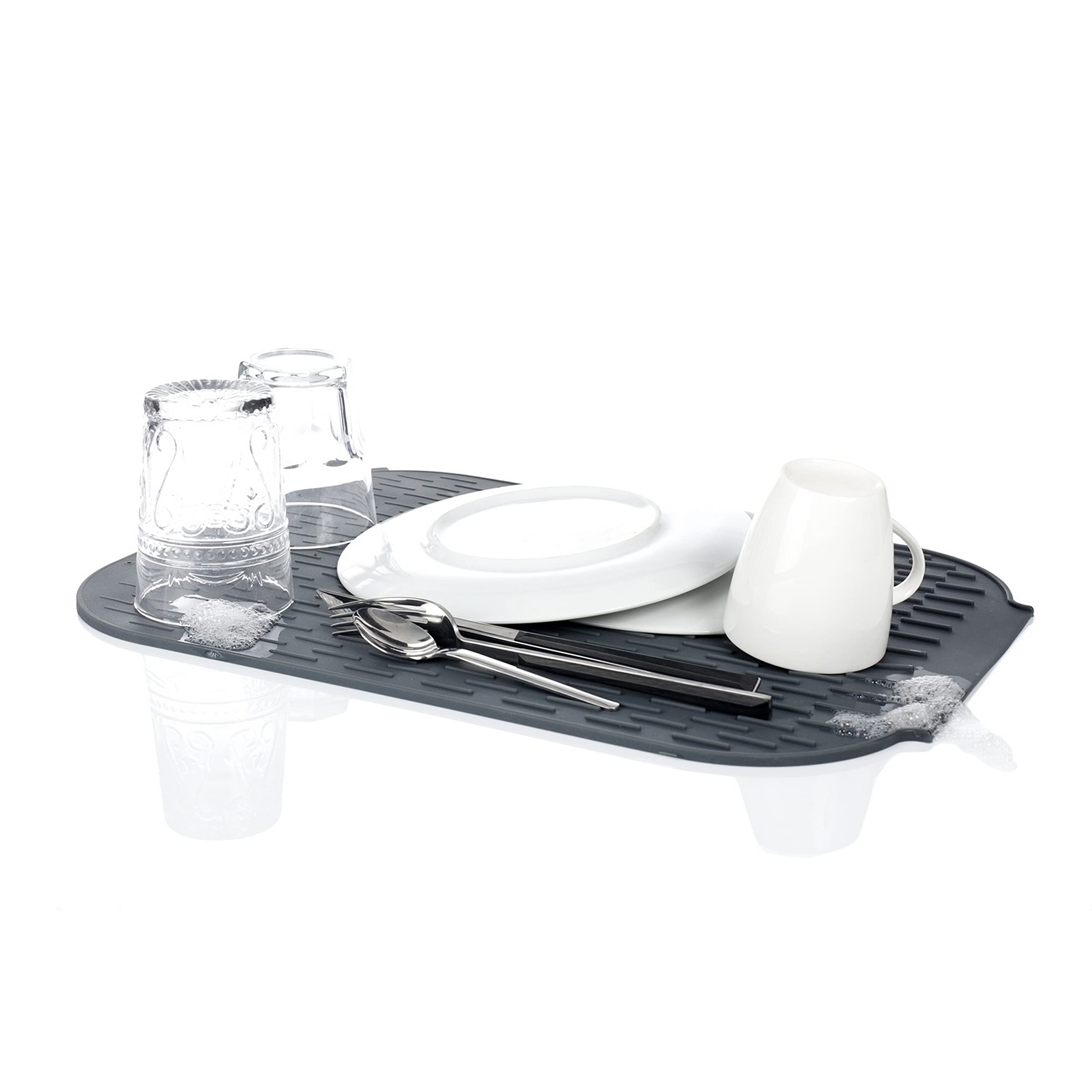 VIGAR - Dish Drainer – Roll-Up Mat for Tableware, Cutlery and Glasses – 39 x 27 x 0.5 cm – Rengo Collection – Silicone – Non-Slip – Grey