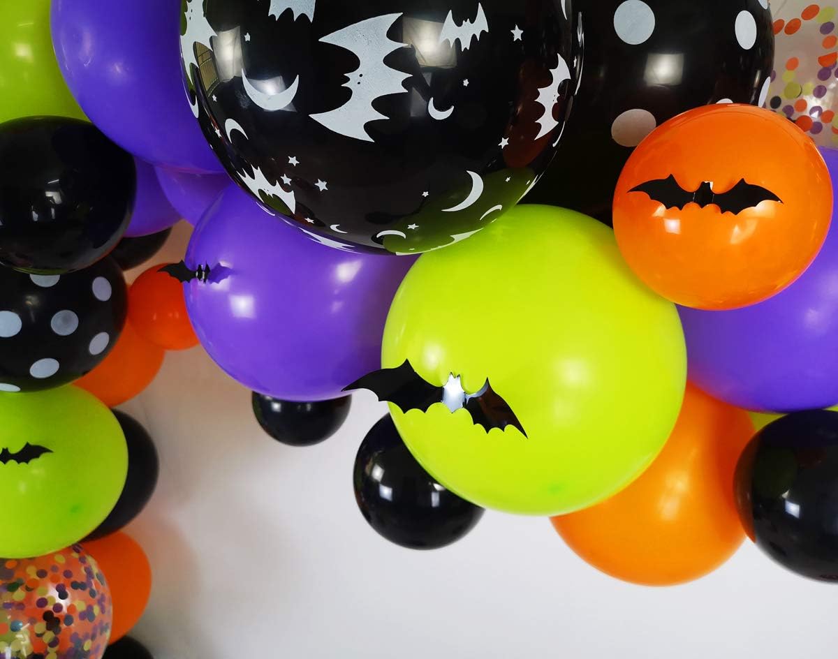 Halloween Balloons Garland Kit - 92 Pack Latex Balloons BOO Foil Confetti Balloon 3D PVC Bat Decoration Set for Halloween Party Decorations Supplies, Halloween Party Favors: Toys & Games