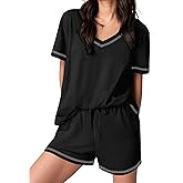 Ekouaer Womens Pajamas Sets Soft 100% Cotton Pjs Short Sleeve Lounge Sets Casual Two Piece Pjs With Pockets