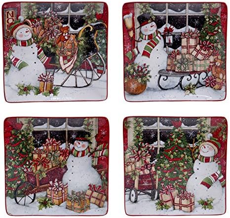 Certified International Snowman's Sleigh 10.25-inch Dinner Plates with Assorted Designs (Pack of 4)