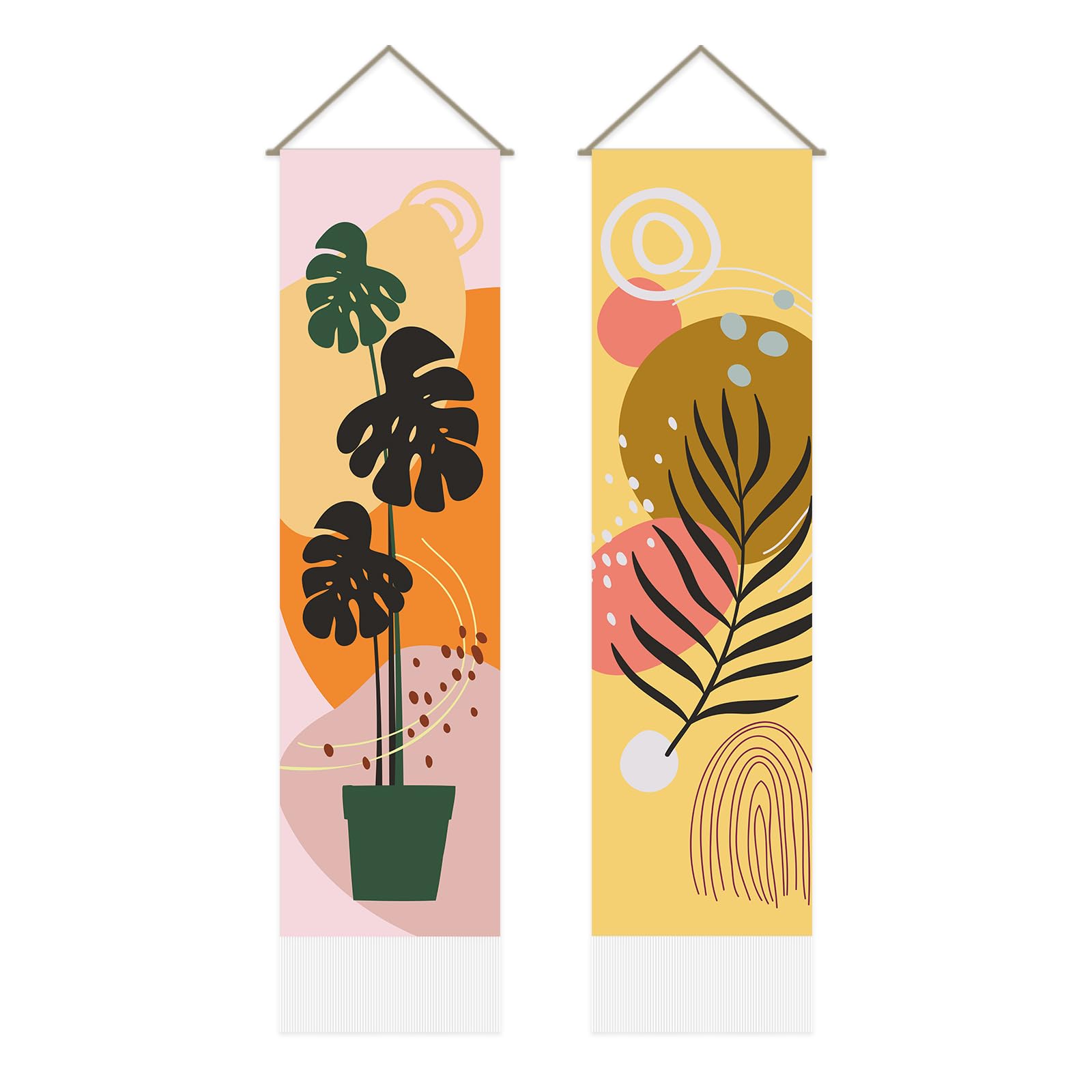 AHANDMAKER 2 Pcs Plants Pattern Tapestry, Pink and Yellow Plant Floral Tapestry Botanical Aesthetics Tapestry Art Forest style Wall Decoror for Living Room and Bedroom(51.18x12.99 inch)