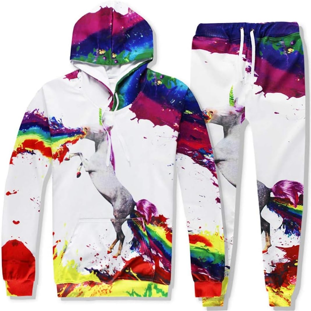 Paint Fashion Men/Women 3D Hoodies Sets Print Rainbow Spit Paint Horse Tracksuits
