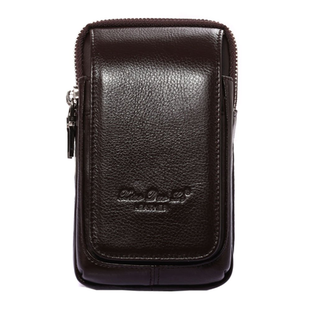 Xieben Vertical Leather Waist Pack Belt Holster for Men Women Clip Holder Outdoor Travel Camping Cover Pouch Purse Fanny Bag Cell Phone Case Coffee