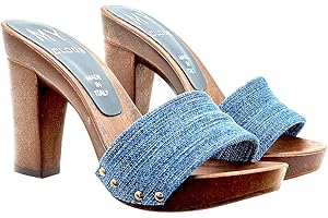 Clogs with Band in Blue Denim Jeans Heel 10 - Made in Italy - MY810 DENIM (Denim, 8 US)