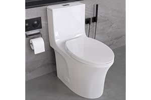 SPOWAY One Piece Toilet, 1/1.6 GPF Elongated Dual Flush Toilet with 15.1"W Soft Closing Seat, 17" Comfort Height Seat, Modern American Standard Modern Toilet for Bathroom, 12" Rough-In, White