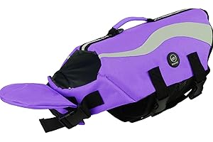 EMUST Dog Flotation Vest, Reflective Life Jacket for Small Dogs with Rescue Handle, Small Dog Vests Lifesaver for Swimming Boating Water with Front Neck Float, Purple,S