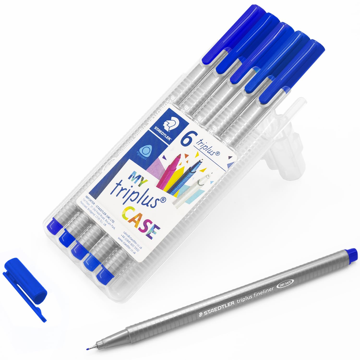 STAEDTLER 334 Triplus Fineliner Superfine Point Pens - 0.3mm - Blue Ink (6)
