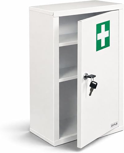 Oypla Wall Mounted Metal First Aid Cabinet Locker with Lock and Keys