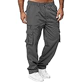 THWEI Mens Cargo Pants Casual Cotton Jogger Multi Pockets Outdoor Hiking Work Sweatpants