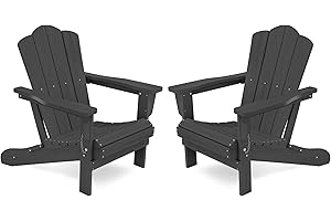 KINGYES Folding Adirondack Chair Set of 2, HDPE All-Weather Folding Adirondack Chair, Grey