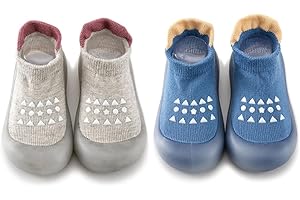 HOVELL Baby Non Slip Socks Shoes Toddler Girls Boys First Walking Shoes Infant Indoor Floor Slipper Sneakers 2 Pairs
