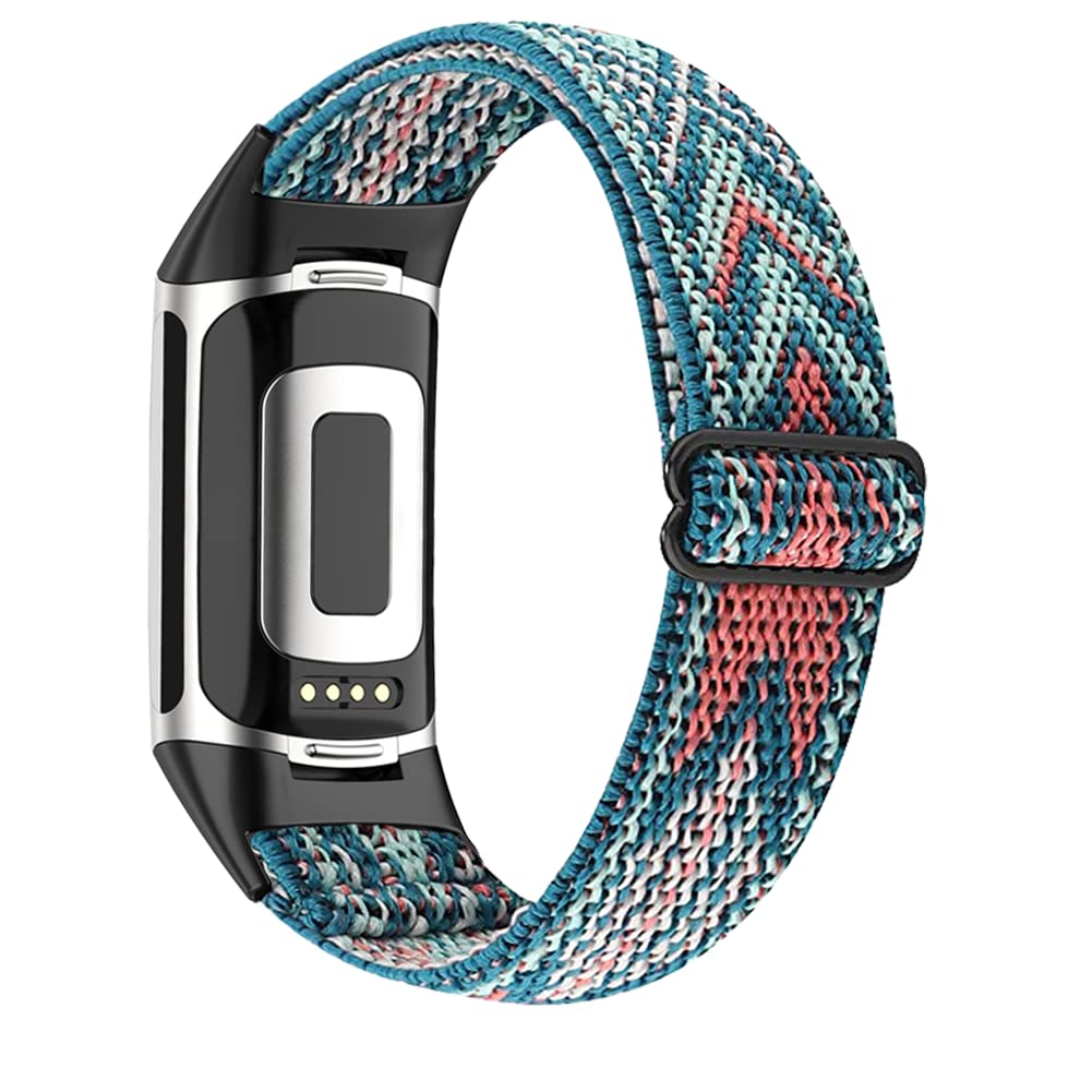INF Nylon Watch Band compatible with Fitbit Charge 5, Stretchy Sport Loop Strap, Breathable Elastic Adjustable Replacement Strap for Men and Women(Triple color)