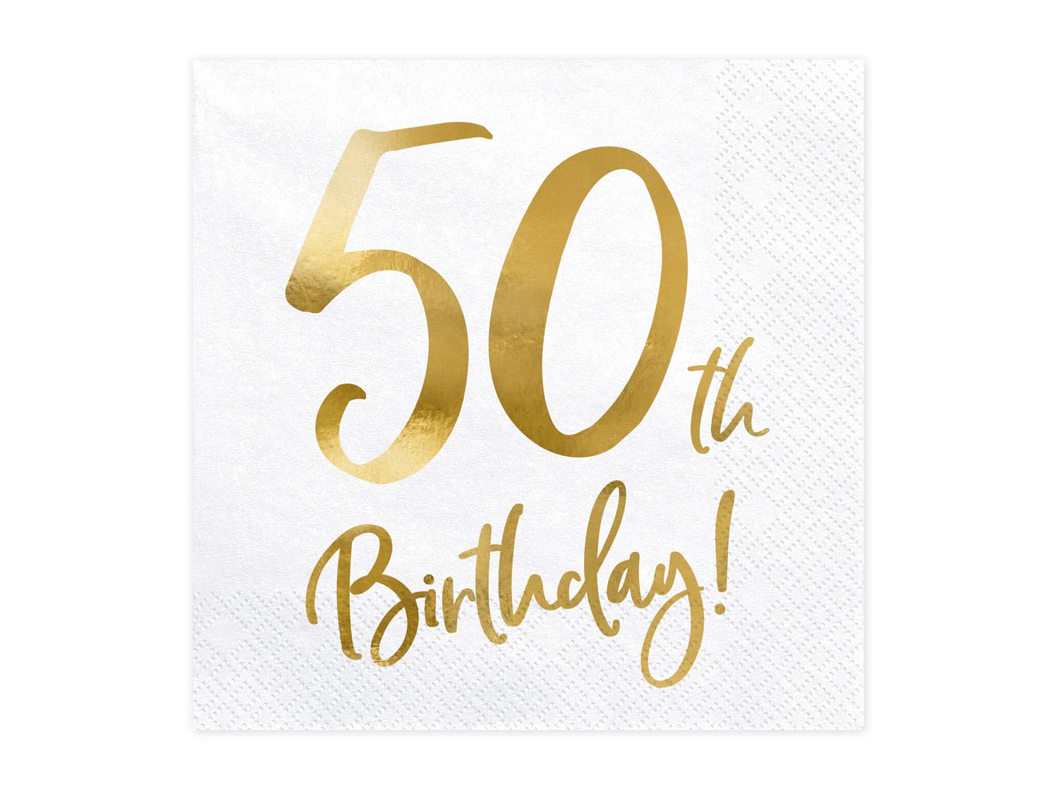 PartyDeco 50th Birthday Paper Napkins - Pack of 20, 3-Ply White & Gold Metallic Print | Perfect for Birthday Parties & Celebrations
