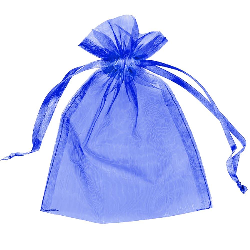 50 Organza Bags Wedding Favours Party Jewellery Pouches Mesh Drawstring Gift Wrap (10cm x 15cm, Royal Blue)