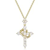 YIMERAIRE Upgraded Moissanite Crown Cross Necklace 14K Gold Vermeil 1.1 Carats Dainty Iced Out Christian Faith Cross Jewelry S925 Sterling Silver Simple Gold Moissanite Cross Pendant Necklace For Women