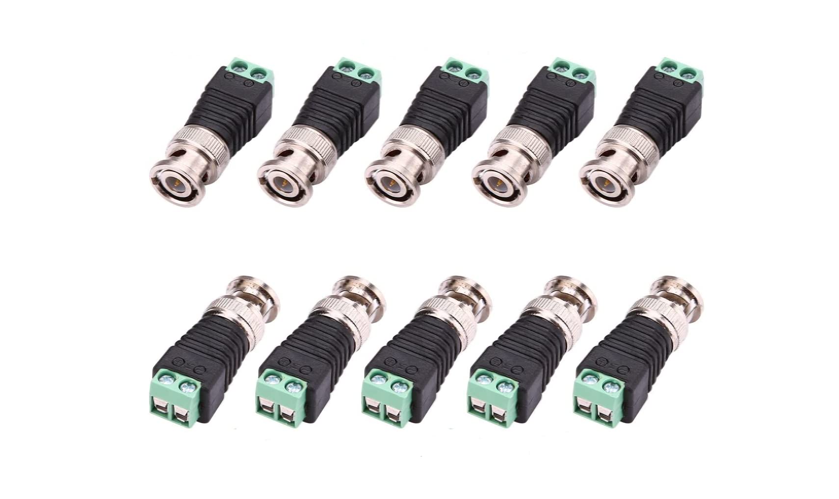 BLKing BNC Male Plug Connector Set, Coaxial Cat5，Cat6 to BNC Male Video Balun Surveillance Camera Adapter, 10-Pack