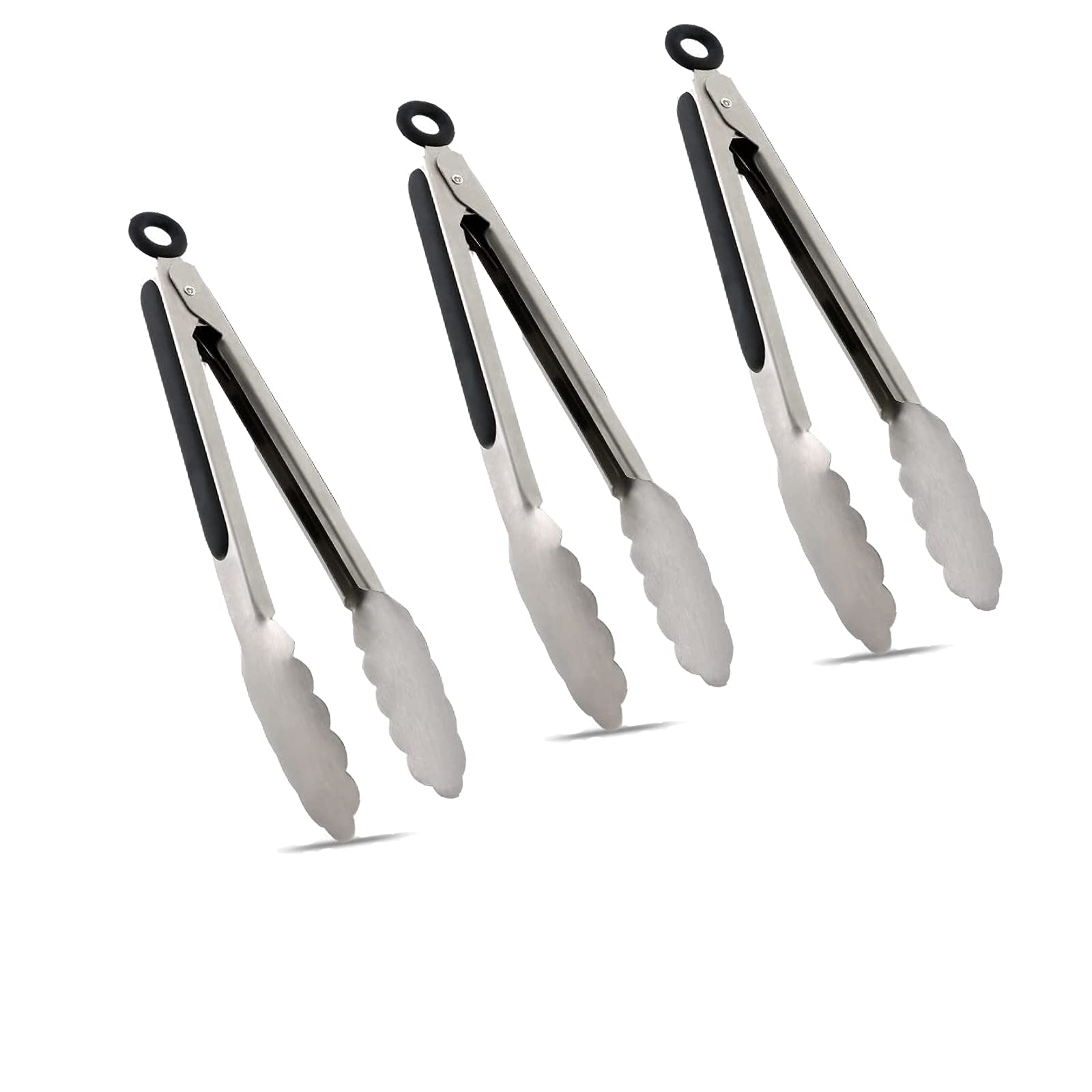 TENTA KITCHEN Stainless Kitchen Locking Tongs with Black Rubber Heads, Silver- Professional Chefs Tool for Cooking, Baking (9 inch)